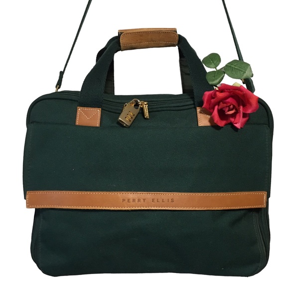 Perry Ellis Portfolio Commuter Briefcase Satchel Suitcase green Like New - Picture 3 of 16